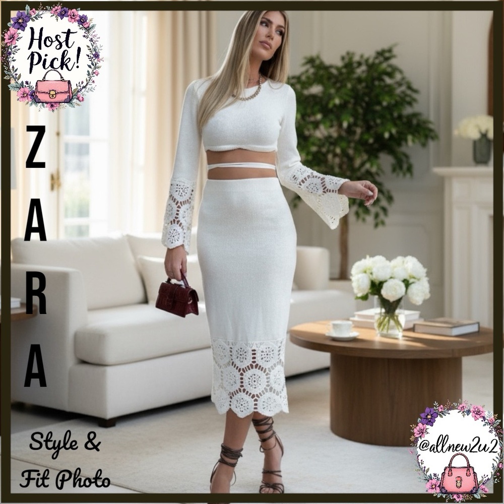 Zara Cream Knit Lightweight Sweater W / Lace Skirt Set Size S - Picture 2 of 16